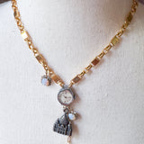 Mixed Metal Antique Watch French Charm Pendant Necklace