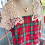 Repurposed Vintage Plaid Peasant Blouse, Short Sleeved Top