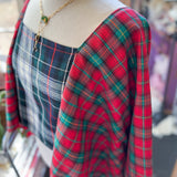 Repurposed Vintage Plaid Peasant Blouse, Long Sleeved Top