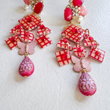 Gingham Red and Pink Statement Earrings