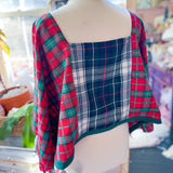 Repurposed Vintage Plaid Peasant Blouse, Long Sleeved Top