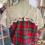 Repurposed Vintage Plaid Peasant Blouse, Short Sleeved Top