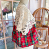 Repurposed Vintage Plaid Peasant Blouse, Short Sleeved Top