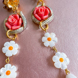 Whimsical Floral Pearl Dangle Earrings