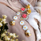 Whimsical Floral Pearl Dangle Earrings