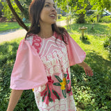 Boho Pink Peacock Chenille Mini Dress