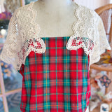 Repurposed Vintage Plaid Peasant Blouse, Short Sleeved Top