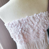 Boho Romantic Pale Pink Fringe Strapless Crop Top