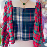 Repurposed Vintage Plaid Peasant Blouse, Long Sleeved Top