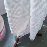 Upcycled White Chenille Fringe Loungewear Pants, Boho Beach Cover up