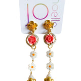Whimsical Floral Pearl Dangle Earrings