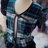 Repurposed Vintage Blue Plaid Tie Front Peplum Vest With Ruffle