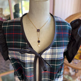 Repurposed Vintage Blue Plaid Tie Front Peplum Vest With Ruffle
