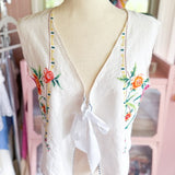 Handmade Floral Embroidered Tie Front Vest