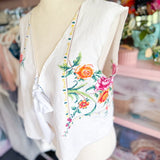Handmade Floral Embroidered Tie Front Vest