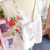 Handmade Floral Embroidered Tie Front Vest