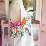 Handmade Floral Embroidered Tie Front Vest