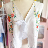 Handmade Floral Embroidered Tie Front Vest