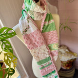 Repurposed Pink and Green Floral Vintage Chenille Patchwork Scarf