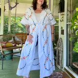 Floral Embroidered Kimono Duster| Drawstring Kimono