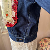 Crochet  Up-Cycled Jean Jacket|Floral and Lace Denim Coat