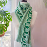 Repurposed Vintage Green Chenille Leaf Patchwork Scarf