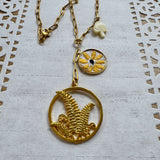 Floral Vintage Embroidered Charm Necklace, Lariat, Handmade Sentimental Jewelry