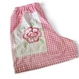 Handmade Pink Gingham Floral Mid Rise Shorts With Oversize Embroidered Pockets