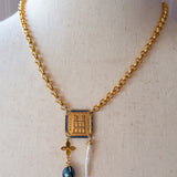 Repurposed Vintage French Notre Dame Charm Gemstone Necklace