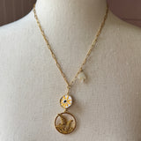 Floral Vintage Embroidered Charm Necklace, Lariat, Handmade Sentimental Jewelry
