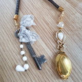 OOAK Bolo Rosebud Charm Necklace