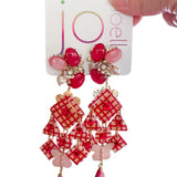 Gingham Red and Pink Statement Earrings