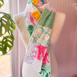 Repurposed Vintage Chenille Multi Colored Patchwork Scarf
