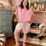 Pink Gingham Blouse, Boxy Top, Loose Summer Shirt