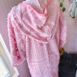 Boho Pink Chenille Hooded Kimono Duster