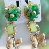 Green Dangle Upcycled Vintage Handmade Earrings