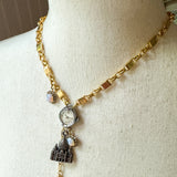 Mixed Metal Antique Watch French Charm Pendant Necklace