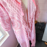 Boho Pink Chenille Hooded Kimono Duster