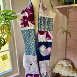 Repurposed Blue and Purple Floral Vintage Chenille Patchwork Scarf