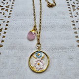 Floral Vintage Embroidered Charm Necklace, Handmade Sentimental Jewelry