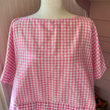 Pink Gingham Blouse, Boxy Top, Loose Summer Shirt