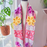 Repurposed Pink Floral Vintage Chenille Patchwork Scarf