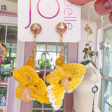 Yellow Floral Shabby Chic Dangle Earrings