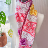 Repurposed Pink Floral Vintage Chenille Patchwork Scarf