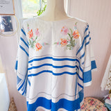 Embroidered Flowy Peasant Blouse,  Boxy Oversized  Top
