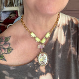 Colorful Eclectic Floral Charm Pendant Necklace