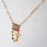 Repurposed Vintage French Charm Gemstone Necklace