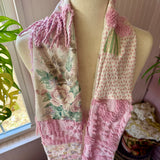 Repurposed Pink and Green Floral Vintage Chenille Patchwork Scarf