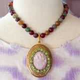 Colorful Eclectic Gemstone Cameo Locket Necklace