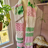 Repurposed Pink and Green Floral Vintage Chenille Patchwork Scarf